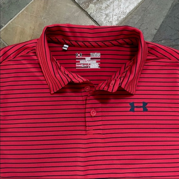 Under Armour•YLG•Performance™ Golf Polo•Red/Navy - Picture 2 of 7